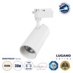 GloboStar® LUGANO 60813 Μονοφασικό Φωτιστικό Σποτ Ράγας LED 30W 3750lm 36° Acrylic HQ LENS AC 220-240V IP20 Φ7.5 x Υ22.7cm Φυσικό Λευκό 4500K - EUROTRACK® System 1L+1N - Λευκό - Bridgelux Chip - TÜV Certified Driver - 5 Χρόνια Εγγύηση