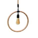 GloboStar® MALVERN 10001239 Vintage Κρεμαστό Φωτιστικό Ανάρτηση Μονόφωτο 1 x E27 IP20 Μαύρο Μέταλλο με Μπεζ Σχοινί - Μ34 x Π22 x Υ34cm - Image 2