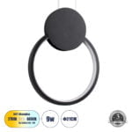 GloboStar® CYCLOS 61073 Κρεμαστό Φωτιστικό Οροφής Design LED CCT 9W 1080lm 300° AC 220-240V - Εναλλαγή Φωτισμού μέσω Διακόπτη On/Off All In One Ψυχρό 6000k+Φυσικό 4500k+Θερμό 2700k Μ21 x Π2.3 x Υ26.5cm - Μαύρο - Image 2