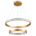 GloboStar® DIAMOND DUO 61151 Κρεμαστό Φωτιστικό Δαχτυλίδι-Κύκλος LED CCT 75W 8743lm 360° AC 220-240V - Εναλλαγή Φωτισμού μέσω Τηλεχειριστηρίου All In One Ψυχρό 6000k+Φυσικό 4500k+Θερμό 2700k Dimmable Φ40+60cm - Χρυσό Βούρτσας - 3 Years Warranty - Image 3