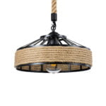 GloboStar® POLI 01146 Vintage Κρεμαστό Φωτιστικό Οροφής Μονόφωτο 1 x E27 Μαύρο Μεταλλικό με Μπεζ Σχοινί Φ31 x Y14cm - Image 2