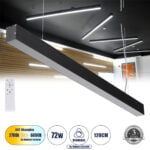 GloboStar® ORION 61030-P Γραμμικό Κρεμαστό Φωτιστικό Linear LED CCT 72W 8600lm 120° AC 220-240V Μ120 x Π5.5 x Υ7cm - Εναλλαγή Φωτισμού μέσω Τηλεχειριστηρίου All In One Ψυχρό 6000k+Φυσικό 4500k+Θερμό 2700k Dimmable - Μαύρο - 3 Years Warranty - Image 2