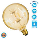 GloboStar® 99201 Λάμπα E27 G125 MTX Γλόμπος DIODE HP LED String 3W 300 lm 320° AC 85-265V Edison Retro με Μελί Γυαλί Ultra Θερμό Λευκό 2200 K