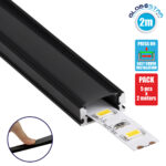 GloboStar® SURFACE-PROFILE 70806-2M Προφίλ Αλουμινίου - Βάση & Ψύκτρα Ταινίας LED με Μαύρο Φιμέ Κάλυμμα - Επιφανειακή Χρήση - Πατητό Κάλυμμα - Μαύρο - 2 Μέτρα - Πακέτο 5 Τεμαχίων - Μ200 x Π1.6 x Υ0.7cm