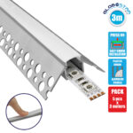 GloboStar® PLASTERBOARD-PROFILE 70821-3M Προφίλ Αλουμινίου - Βάση & Ψύκτρα Ταινίας LED με Λευκό Γαλακτερό Κάλυμμα - Χωνευτή Γωνιακή Χρήση σε Εξωτερική Γωνία Γυψοσανίδας - Trimless - Πατητό Κάλυμμα - Ασημί - 3 Μέτρα - Πακέτο 5 Τεμαχίων - Μ300 x Π4.5 x Υ2cm