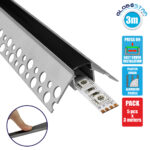 GloboStar® PLASTERBOARD-PROFILE 70822-3M Προφίλ Αλουμινίου - Βάση & Ψύκτρα Ταινίας LED με Μαύρο Φιμέ Κάλυμμα - Χωνευτή Γωνιακή Χρήση σε Εξωτερική Γωνία Γυψοσανίδας - Trimless - Πατητό Κάλυμμα - Ασημί - 3 Μέτρα - Πακέτο 5 Τεμαχίων - Μ300 x Π4.5 x Υ2cm