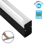 GloboStar® SURFACEPENDANT-PROFILE 70832-3M Προφίλ Αλουμινίου - Βάση & Ψύκτρα Ταινίας LED με Λευκό Γαλακτερό Κάλυμμα - Επιφανειακή & Κρεμαστή Χρήση - Πατητό Κάλυμμα - Μαύρο - 3 Μέτρα - Μ300 x Π3.5 x Υ7.4cm