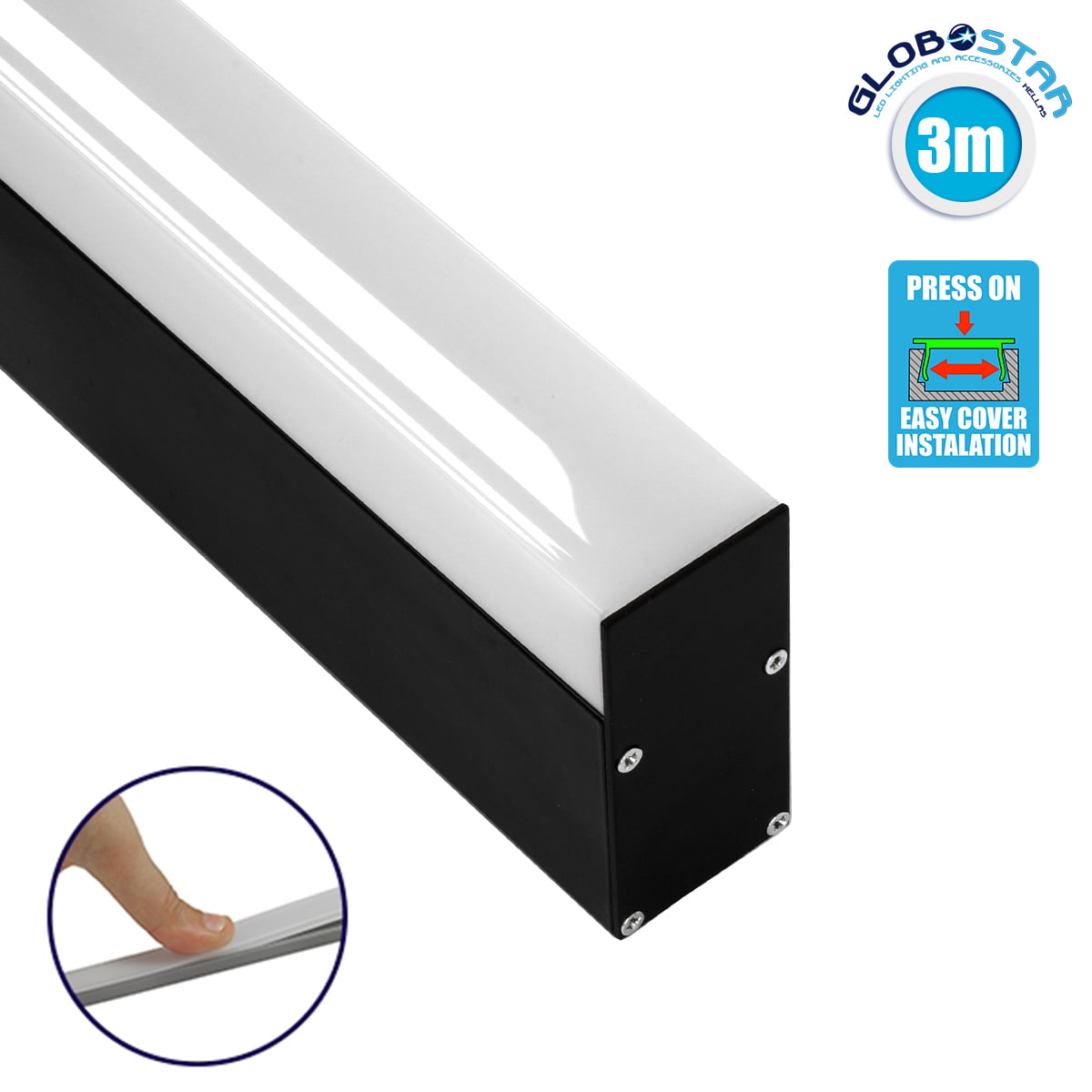 70832_3m_01 GloboStar® SURFACEPENDANT-PROFILE 70832-3M Προφίλ Αλουμινίου - Βάση & Ψύκτρα Ταινίας LED με Λευκό Γαλακτερό Κάλυμμα - Επιφανειακή & Κρεμαστή Χρήση - Πατητό Κάλυμμα - Μαύρο - 3 Μέτρα - Μ300 x Π3.5 x Υ7.4cm - Image 1