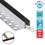 GloboStar® PLASTERBOARD-PROFILE 70835-3M Προφίλ Αλουμινίου - Βάση & Ψύκτρα Ταινίας LED με Μαύρο Φιμέ Κάλυμμα - Χωνευτή Τερματική Χρήση σε Τελείωμα Γυψοσανίδας ή σε Πλακάκι - Trimless - Πατητό Κάλυμμα - Ασημί - 3 Μέτρα - Πακέτο 5 Τεμαχίων - Μ300 x Π3.1 x Υ1.3cm