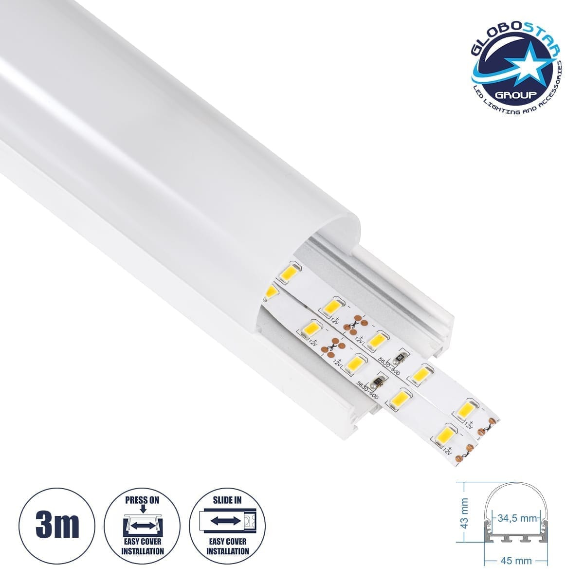 70871_3m_01 GloboStar® SURFACEPENDANT-PROFILE 70871-3M Προφίλ Αλουμινίου - Βάση & Ψύκτρα Ταινίας LED με Λευκό Γαλακτερό Κάλυμμα - Επιφανειακή & Κρεμαστή Χρήση - Πατητό Κάλυμμα - Λευκό - 3 Μέτρα - Μ300 x Π4.5 x Υ4.2cm - Image 1