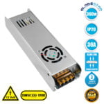 GloboStar® 73005 Μεταλλικό Τροφοδοτικό PELV Slim για Προϊόντα LED 360W 30A - AC 220-240V σε DC 12V - IP20 L22.5 x W6.8 x H4cm - 2 Years Warranty