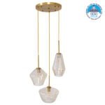 GloboStar® AMARIS 00978 Μοντέρνο Κρεμαστό Φωτιστικό Οροφής Τρίφωτο 3 x E27 Γυάλινο Φιμέ Μελί Φ50 x Υ30cm