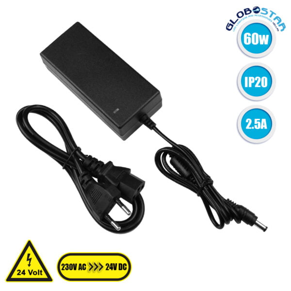 GloboStar® 73083 Πλαστικό Τροφοδοτικό SELV για Προϊόντα LED 60W 2.5A - AC 220-240V σε DC 24V - IP20 L12 x W5.3 x H3.3cm - 2 Years Warranty