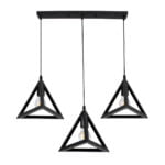 GloboStar® TRIANGLE 00621 Μοντέρνο Κρεμαστό Φωτιστικό Ράγα Τρίφωτο 3 x E27 IP20 Μαύρο Μέταλλο - Μ70 x Π22 x Y130cm - Image 2