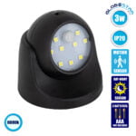 GloboStar® 79001 Μαύρο Φωτιστικό Μπαταρίας σε Σχήμα Κάμερας LED SMD 3W 300lm με Αισθητήρα Ημέρας-Νύχτας και PIR Αισθητήρα Κίνησης Ψυχρό Λευκό 6000K