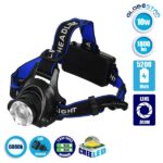GloboStar® 79055 Φακός Κεφαλής Επαναφορτιζόμενος LED CREE XML2-T6 Chip 10 Watt 1800lm με 2 x 18650 Μπαταρίες 5200mAh Ψυχρό Λευκό 6000K