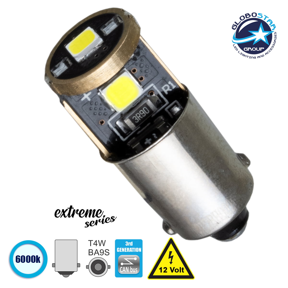 81290_1 GloboStar® BA9S - T4W 81290 Λάμπα Αυτοκινήτου 3rd Generation Can-Bus Extreme Series LED 3 SMD 3030 3W 450lm 360° DC 12V IP20 Ψυχρό Λευκό 6000K - Image 1