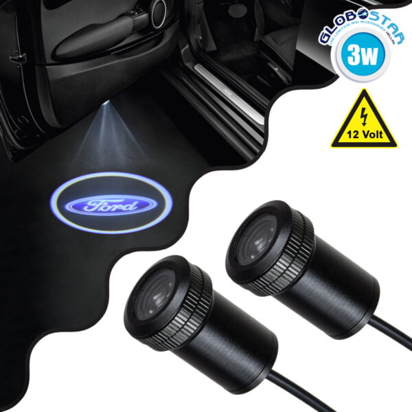 GloboStar® 81607 FORD Ghost Car Brand Logo Projector - Προτζέκτορας Προβολής Μάρκας Αυτοκινήτου LED CREE XHP35 3W 240lm 120° DC 12V IP20 Ψυχρό Λευκό 6000K