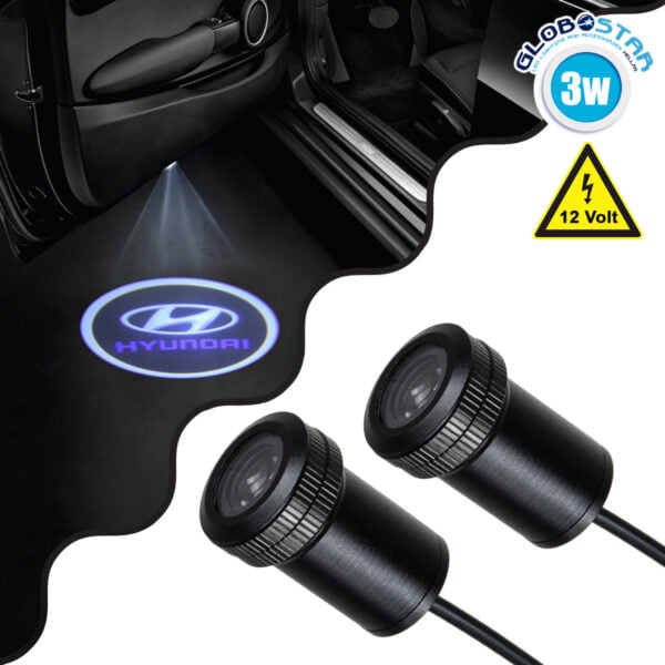 GloboStar® 81609 HYUNDAI Ghost Car Brand Logo Projector - Προτζέκτορας Προβολής Μάρκας Αυτοκινήτου LED CREE XHP35 3W 240lm 120° DC 12V IP20 Ψυχρό Λευκό 6000K
