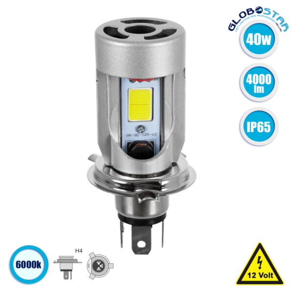GloboStar® 81662 H4/HS1 Λάμπα Βασικού Φωτισμού Μοτοσυκλέτας LED CREE CXB COB 40W 4000lm DC 12V Αδιάβροχη IP65 Ψυχρό Λευκό 6000K
