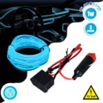 GloboStar® 82204 TUBE 360° Degree Διακοσμητική EL-Wire Neon Αυτοκινήτου Κορδόνι ΣΕΤ 3m 1W/3m 30lm/m 360° DC 12V με Βύσμα Αναπτήρα Αυτοκινήτου Αδιάβροχη IP68 Γαλάζιο