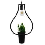 GloboStar® FLOWERPOT 10001210 Μοντέρνο Κρεμαστό Φωτιστικό Ανάρτηση Μονόφωτο 1 x E27 IP20 Μαύρο Μέταλλο με Πράσινο Πλαστικό - Μ27 x Π27 x Υ40cm - Image 2