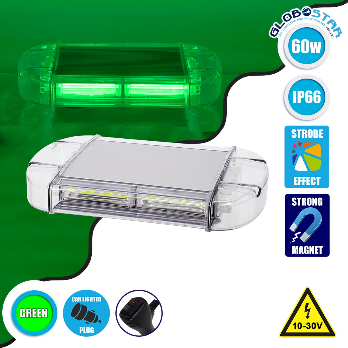 85175_1 GloboStar® 85175 PRO Series Φάρος Σήμανσης Οχήματος Security - Ασφαλείας για Αυτοκίνητα & Φορτηγά 6 Προγραμμάτων Φωτισμού STROBE LED COB 60W DC 10-30V Αδιάβροχος IP66 Πράσινο - Image 1