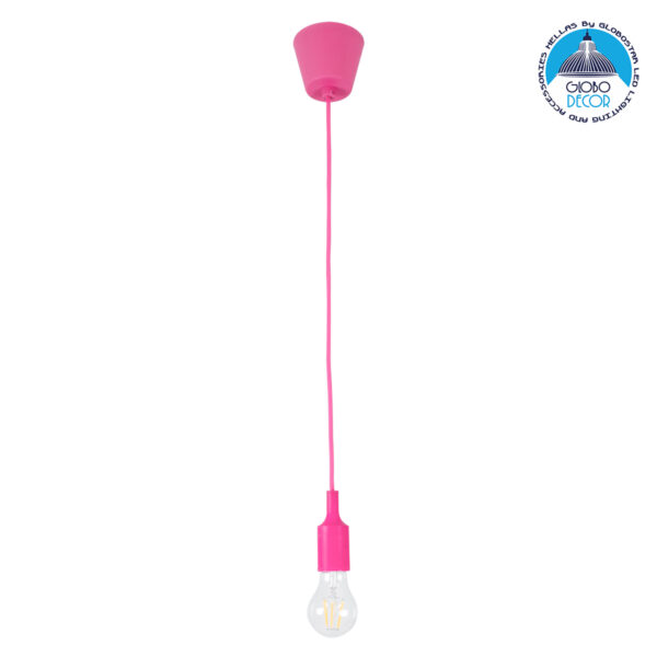 GloboStar® CABLITO 61552 Μοντέρνο Κρεμαστό Φωτιστικό Οροφής Μονόφωτο 1 x E27 Φούξια Σιλικόνης Ανάρτηση με Υφασμάτινο Καλώδιο Φ4 x Υ110cm