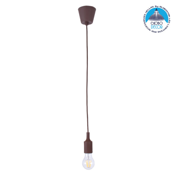 GloboStar® CABLITO 61561 Μοντέρνο Κρεμαστό Φωτιστικό Οροφής Μονόφωτο 1 x E27 Καφέ Σιλικόνης Ανάρτηση με Υφασμάτινο Καλώδιο Φ4 x Υ110cm