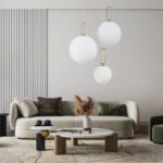GloboStar® BELLISSIMO 61488 Μοντέρνο Κρεμαστό Φωτιστικό Μπάλα Μονόφωτο 1 x E27 IP20 Λευκό Γυαλί με Χρυσό Μέταλλο - Μ40 x Π40 x Υ62cm - Image 10