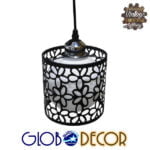 GloboStar® FELICIA 01247 Μοντέρνο Κρεμαστό Φωτιστικό Οροφής Τρίφωτο 3 x E27 Μαύρο Μεταλλικό Πλέγμα με Λευκό Γυαλί Μ62 x Π15 x Υ19cm - Image 4
