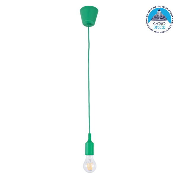 GloboStar® CABLITO 61556 Μοντέρνο Κρεμαστό Φωτιστικό Οροφής Μονόφωτο 1 x E27 Πράσινο Σιλικόνης Ανάρτηση με Υφασμάτινο Καλώδιο Φ4 x Υ110cm