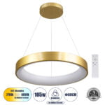GloboStar® SALEM 61247 Κρεμαστή Πλαφονιέρα Οροφής Δαχτυλίδι-Κύκλος LED CCT 105W 12075lm 120° AC 220-240V - Εναλλαγή Φωτισμού μέσω Τηλεχειριστηρίου All In One Ψυχρό 6000k+Φυσικό 4500k+Θερμό 2700k Dimmable Φ60cm - Χρυσό Σαμπανιζέ - 3 Years Warranty - Image 2