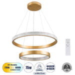 GloboStar® DIAMOND DUO 61151 Κρεμαστό Φωτιστικό Δαχτυλίδι-Κύκλος LED CCT 75W 8743lm 360° AC 220-240V - Εναλλαγή Φωτισμού μέσω Τηλεχειριστηρίου All In One Ψυχρό 6000k+Φυσικό 4500k+Θερμό 2700k Dimmable Φ40+60cm - Χρυσό Βούρτσας - 3 Years Warranty - Image 2