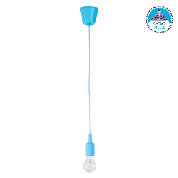 GloboStar® CABLITO 61559 Μοντέρνο Κρεμαστό Φωτιστικό Οροφής Μονόφωτο 1 x E27 Γαλάζιο Σιλικόνης Ανάρτηση με Υφασμάτινο Καλώδιο Φ4 x Υ110cm