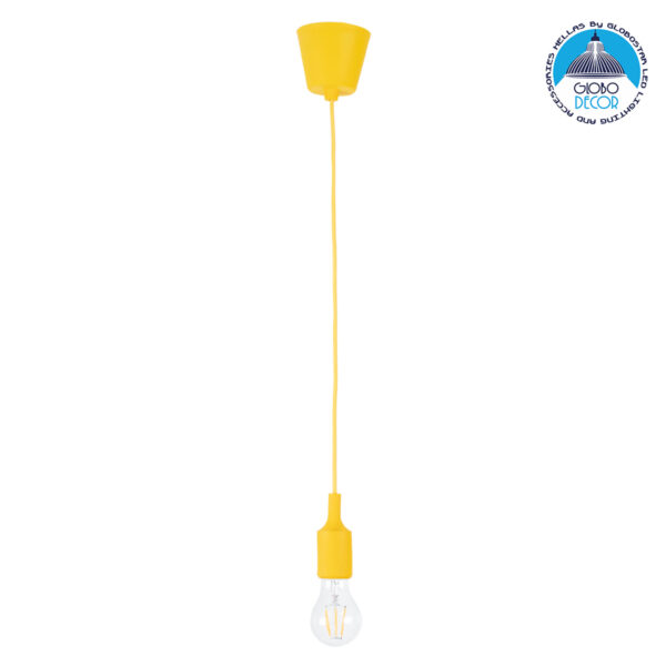 GloboStar® CABLITO 61555 Μοντέρνο Κρεμαστό Φωτιστικό Οροφής Μονόφωτο 1 x E27 Κίτρινο Σιλικόνης Ανάρτηση με Υφασμάτινο Καλώδιο Φ4 x Υ110cm