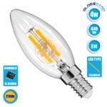 GloboStar® 99001 Λάμπα E14 C35 Κεράκι LED FILAMENT 4W 440 lm 320° AC 85-265V Edison Retro με Διάφανο Γυαλί Θερμό Λευκό 2700 K Dimmable