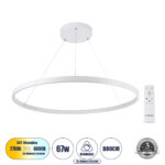 GloboStar® DIAMOND 61521 Κρεμαστό Φωτιστικό Δαχτυλίδι-Κύκλος LED CCT 67W 7504lm 360° AC 220-240V - Εναλλαγή Φωτισμού μέσω Τηλεχειριστηρίου All In One Ψυχρό 6000k+Φυσικό 4500k+Θερμό 2700k Dimmable Φ80cm - Λευκό - 3 Years Warranty - Image 2