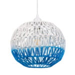GloboStar® SANTOR 00728 Boho Κρεμαστό Φωτιστικό Πλέγμα Μονόφωτο 1 x E27 IP20 Λευκό & Μπλε Σχοινί - Μ30 x Π30 x Υ30cm - Image 2