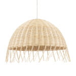 GloboStar® JAKARTA 00712 Boho Κρεμαστό Φωτιστικό Καμπάνα Μονόφωτο 1 x E27 IP20 Μπέζ Ξύλο - Μ50 x Π50 x Υ36cm - Image 2