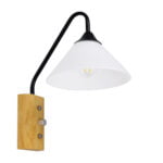 GloboStar® ALESSIA 01457 Μοντέρνο Φωτιστικό Τοίχου Απλίκα Μονόφωτο Μαύρο Λευκό με Ξύλινη Βάση και Διακόπτη ON/OFF Μεταλλικό Φ18 x Y29cm - Image 2