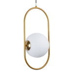 GloboStar® HAMBURG 00592 Μοντέρνο Κρεμαστό Φωτιστικό Μπάλα Μονόφωτο 1 x E14 IP20 Χρυσό Μέταλλο με Λευκό Γυαλί - Μ25 x Π20 x Υ50cm - Image 2