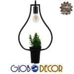 GloboStar® FLOWERPOT 10001210 Μοντέρνο Κρεμαστό Φωτιστικό Ανάρτηση Μονόφωτο 1 x E27 IP20 Μαύρο Μέταλλο με Πράσινο Πλαστικό - Μ27 x Π27 x Υ40cm - Image 3