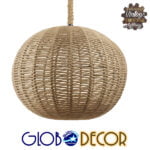 GloboStar® MANDALA 01593 Vintage Κρεμαστό Φωτιστικό Μπάλα Μονόφωτο 1 x E27 IP20 Μπεζ Σχοινί - Μ60 x Π60 x Υ45cm