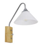 GloboStar® ALESSIA 01459 Μοντέρνο Φωτιστικό Τοίχου Απλίκα Μονόφωτο Ασημί Νίκελ Λευκό με Ξύλινη Βάση και Διακόπτη ON/OFF Μεταλλικό Φ18 x Y29cm - Image 2