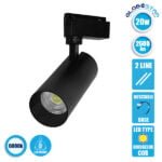 Μονοφασικό Bridgelux COB LED Μάυρο Φωτιστικό Σποτ Ράγας 20W 230V 2600lm 30° Ψυχρό Λευκό 6000k GloboStar 93104