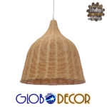 GloboStar® BAHAMAS 01203 Vintage Κρεμαστό Φωτιστικό Οροφής Μονόφωτο 1 x E27 Μπεζ Ξύλινο Ψάθινο Μπαμπού Φ45 x Υ47cm
