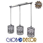 GloboStar® FELICIA 01247 Μοντέρνο Κρεμαστό Φωτιστικό Οροφής Τρίφωτο 3 x E27 Μαύρο Μεταλλικό Πλέγμα με Λευκό Γυαλί Μ62 x Π15 x Υ19cm
