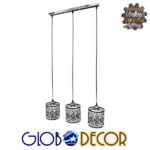 GloboStar® FELICIA 01247 Μοντέρνο Κρεμαστό Φωτιστικό Οροφής Τρίφωτο 3 x E27 Μαύρο Μεταλλικό Πλέγμα με Λευκό Γυαλί Μ62 x Π15 x Υ19cm - Image 2