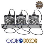 GloboStar® FELICIA 01247 Μοντέρνο Κρεμαστό Φωτιστικό Οροφής Τρίφωτο 3 x E27 Μαύρο Μεταλλικό Πλέγμα με Λευκό Γυαλί Μ62 x Π15 x Υ19cm - Image 3